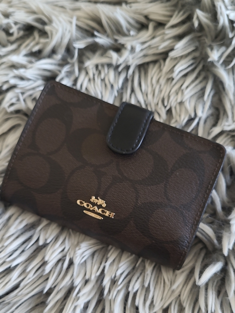 Coach Brown Signature Canvas Bifold Wallet with Black Trim